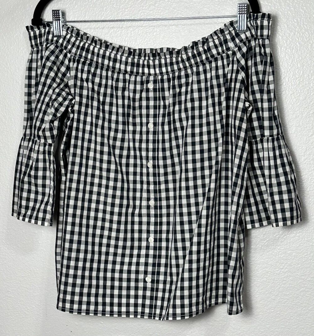 Abercrombie & Fitch Women’s Gingham 3/4 Bell Sleeve Over Shoulder Size Medium’s